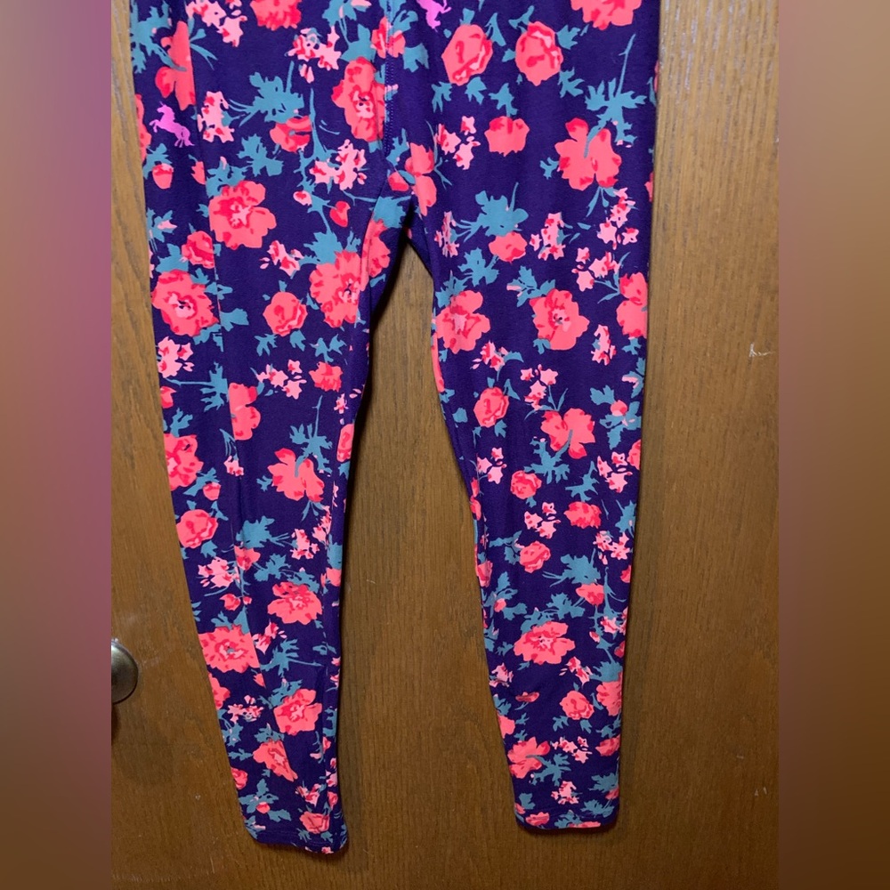 NWOT- LuLaRoe Leggings One Size – Purple with Coral & Blue Floral Print - Picture 3 of 10